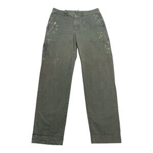 Raquel Allegra Army Green Paint Splatter Cotton Straight Leg Pants 1/Small